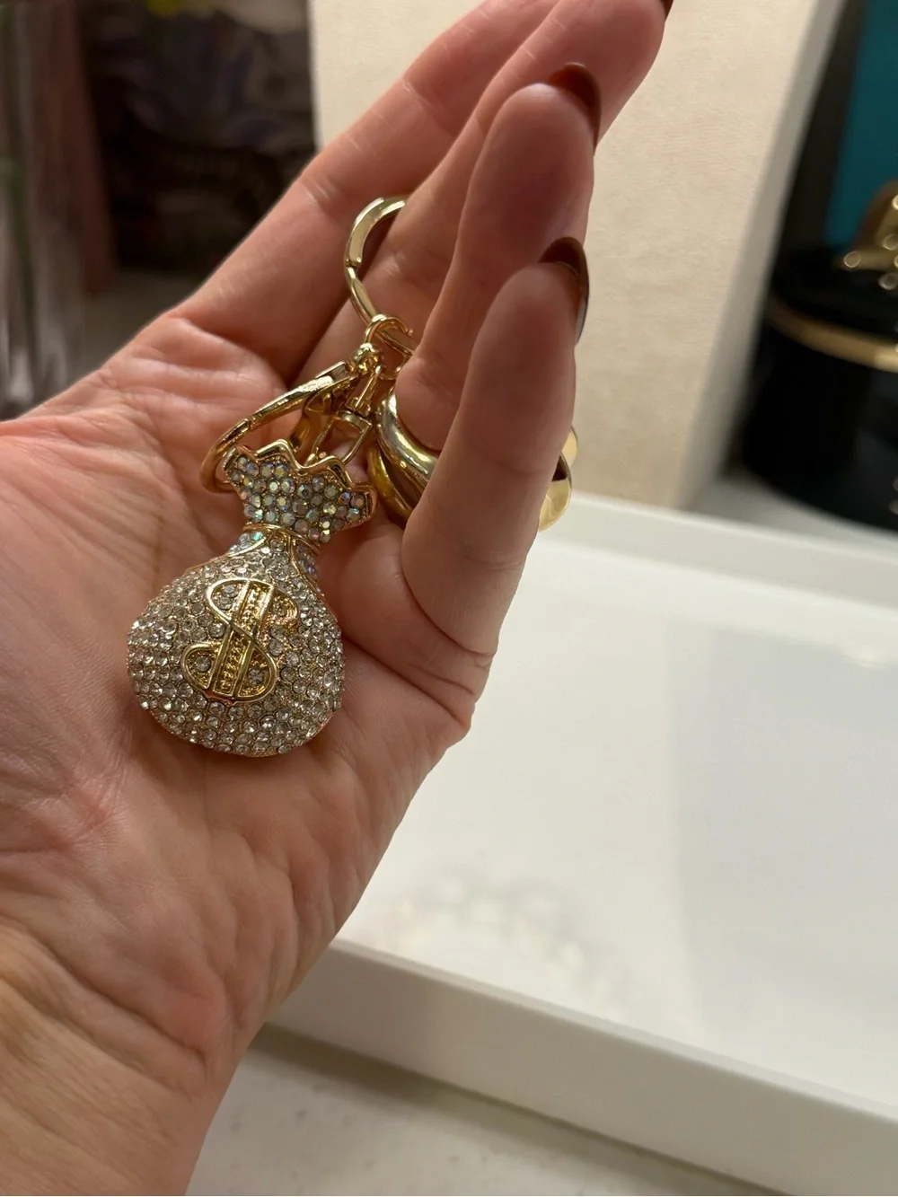 Gold Crystal Money Bag Keychain - Sparkling Charm